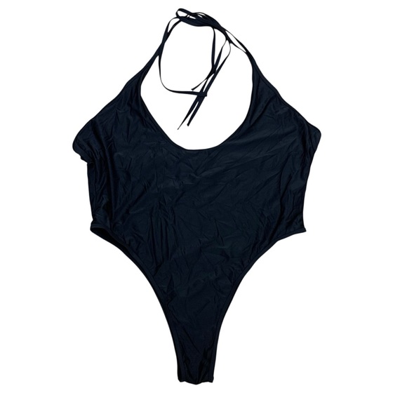 PrettyLittleThing Other - PrettyLittleThing Black High Cut Halter Bodysuit Clubwear Minimal 20